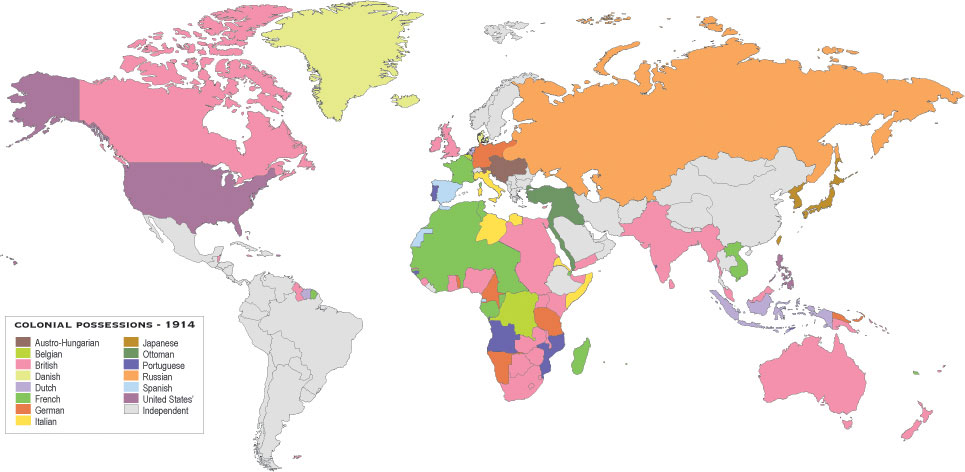 map of european colonialism in 1914